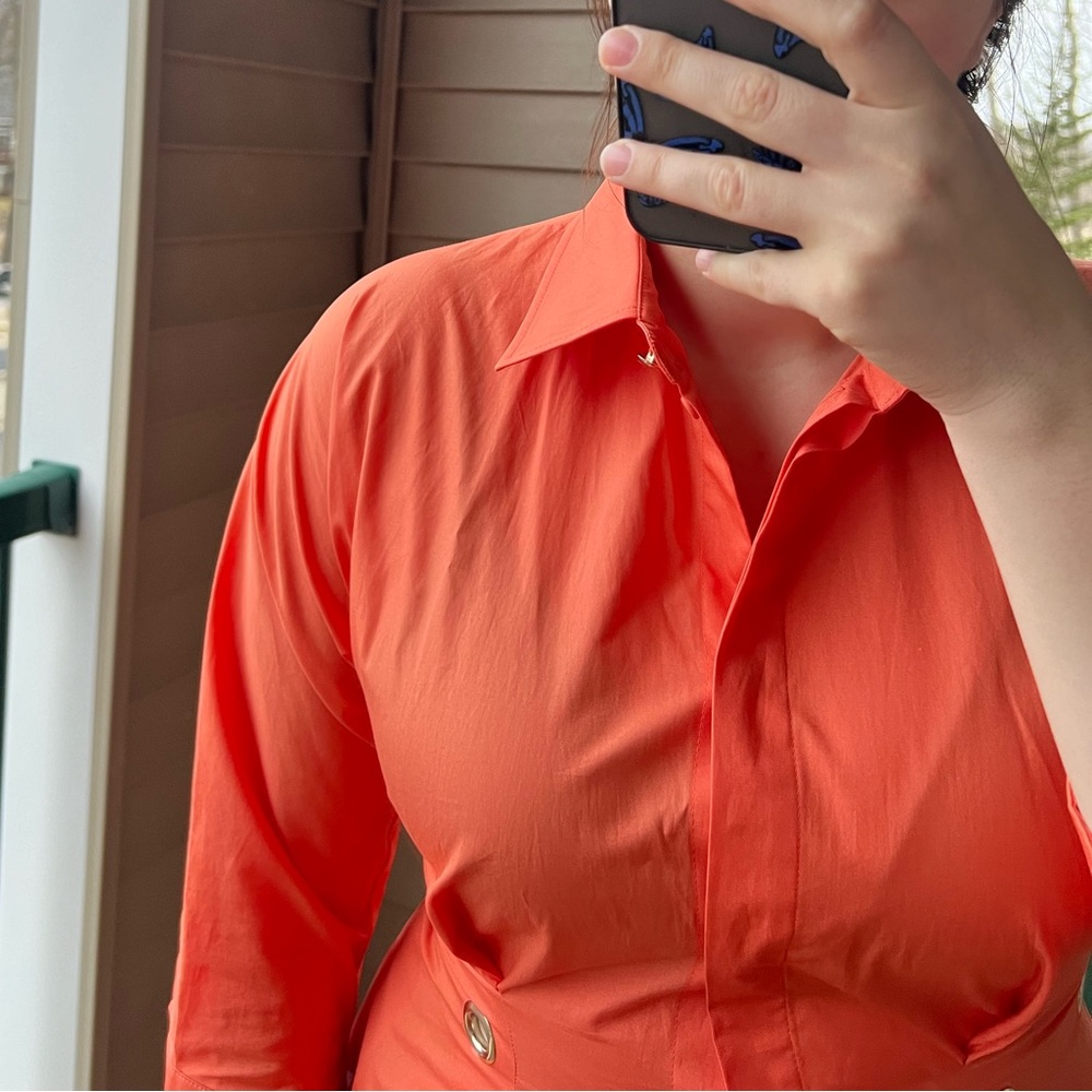 🆕 MaxMara Orange FLAVIO Nupar Cotton Poplin shirt Dress Party Christmas Casual - Picture 4 of 7
